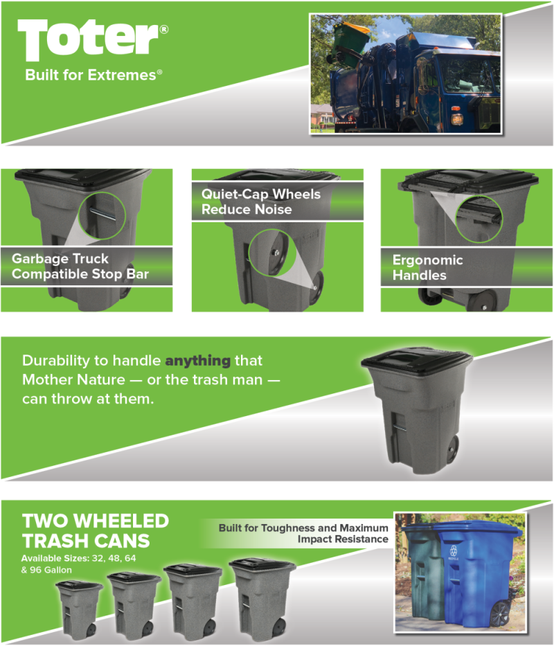 Toter 96 Gallon Trash Can with Smooth Wheels and Lid ; - Image 3