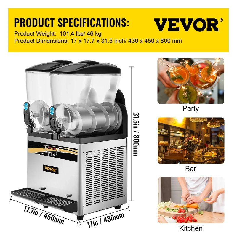VEVOR Margarita Machine 15Lx2 Tank Commercial Slushy Machine Slushie Machine 1000W Commercial Margarita Maker Smoothie Frozen Drink Maker for - Image 3