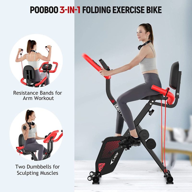 Pooboo 3 In 1 Foldable Exercise Bike Indoor Cycling Bike Workout 300Lb - Image 10