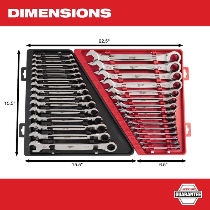 Milwaukee SAE/Metric Combination Ratcheting Wrench Mechanics Tool Set (30-Piece) 48-22-9416-48-22-9516 - Image 5