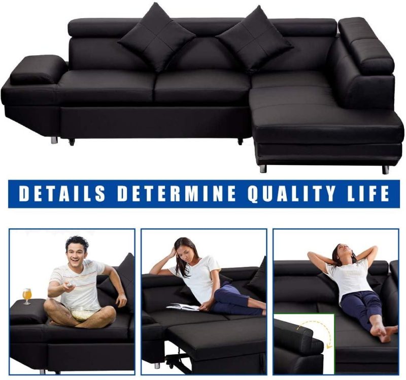 g Black Sofa Sectional Sofa Bed futon - Image 3