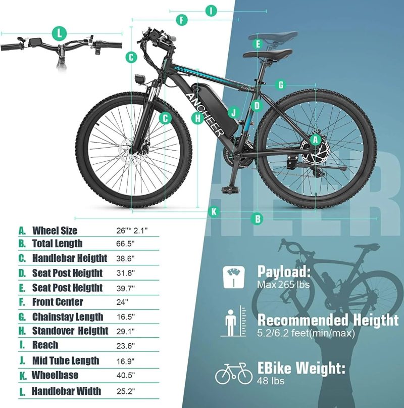 ANCHEER Gladiator 500W 26" Electric Bike for Adults, Electric Mountain Bike with 2.1 Inch eMTB Tire, 48V 10.4Ah Battery, 3H Fast Charge, Shimano 21 Speed, Adults Electric Bicycle sgtnighsdesigns - Image 3