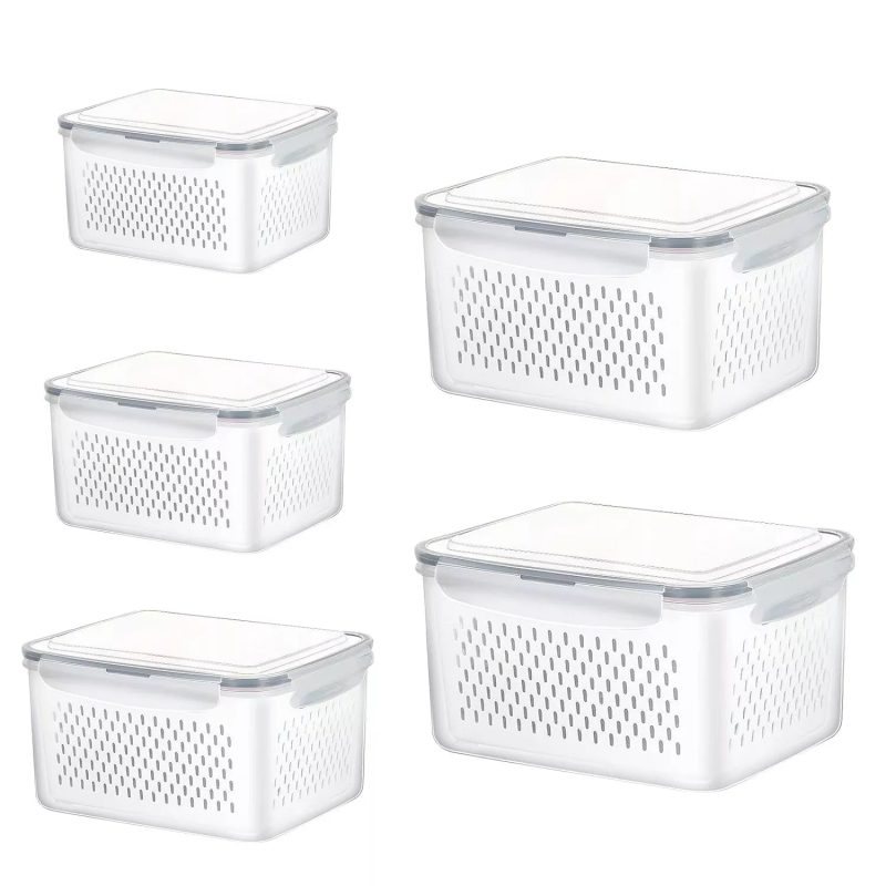 5-Pieces Fruit Vegetable Storage Containers For For Fridge With Lids & Colanders - Image 10
