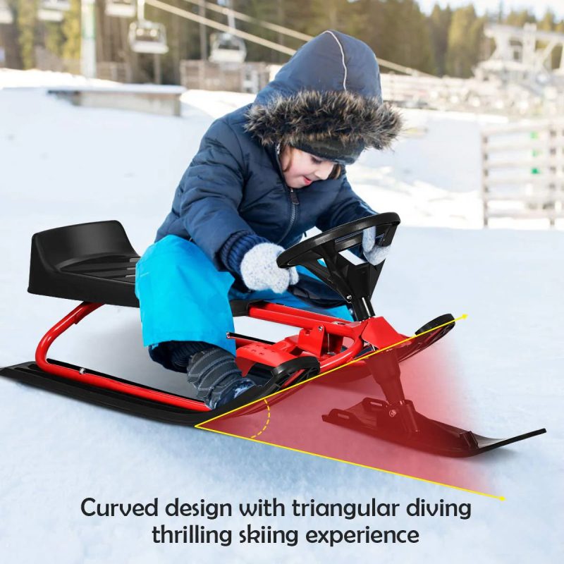 Snow Racer Sled, Ski Sled Slider Board with Steering Wheel, Twin Brakes - Image 5