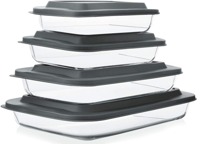 8-Piece Deep Glass Baking Dish Set with Plastic Lids - Image 9