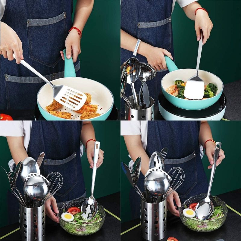 13 Pieces Stainless Steel Cooking Utensils Set With Utensil Holder - Image 4