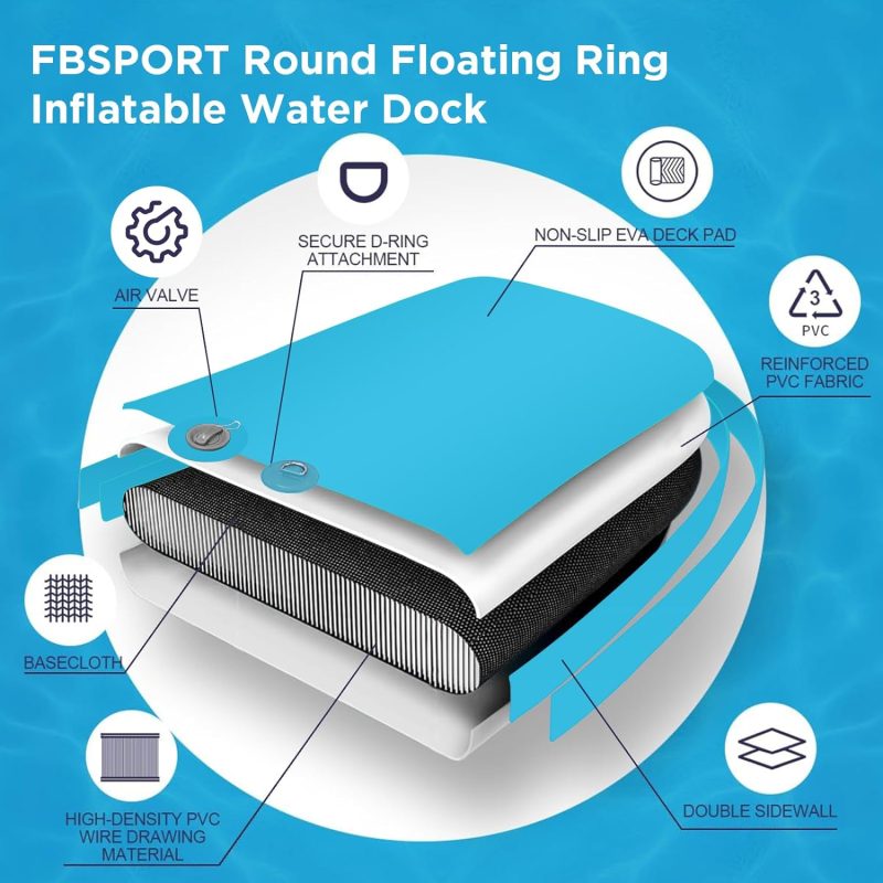 Inflatable Dock Floating Platform, 8ft Inflatable Water Hammock Floating Deck for Lake W/Cupholder, Round Floating Ring Float Ring, Pool Float Raft Lounger Island Platform Pad - 图片 12