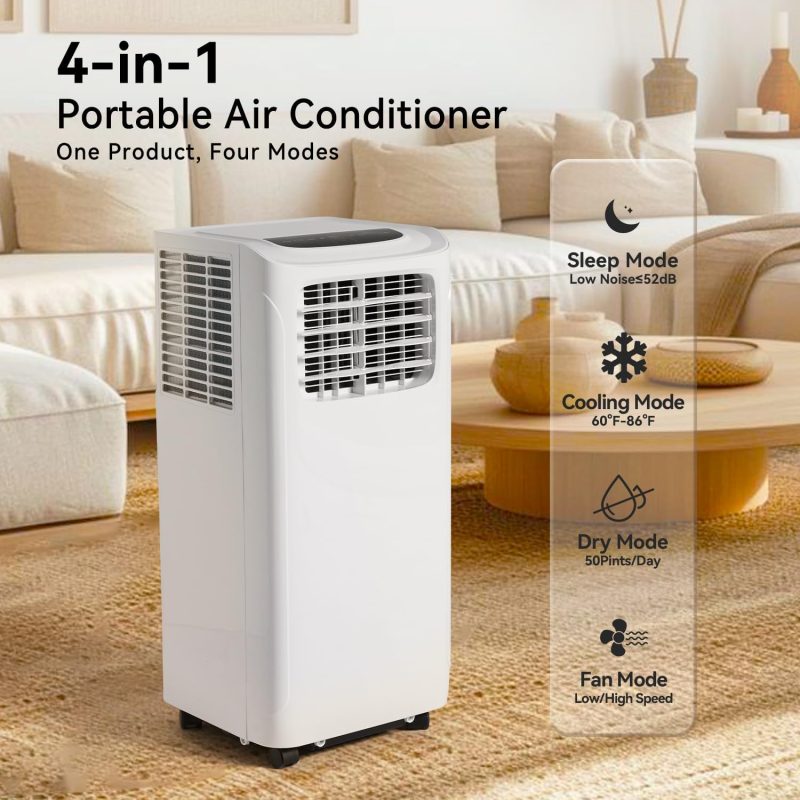 Portable Air Conditioner Cools up to 300 Sq.ft, 4-IN-1 Portable AC Unit with Cooling, Dehumidifier, Fan, 24H Timer (Window Venting Kit Included) - Image 4