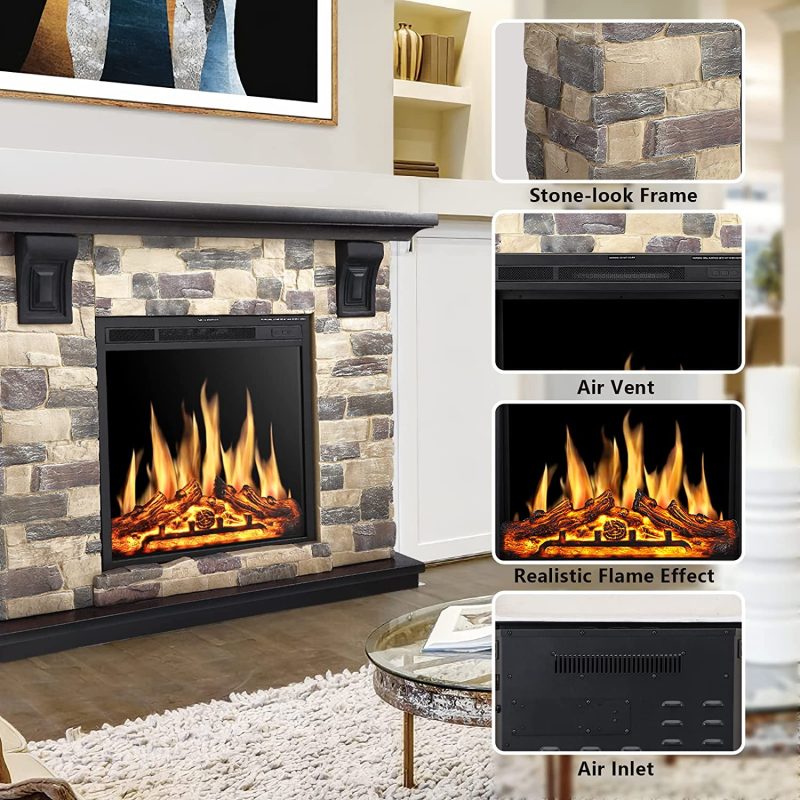 R.W.FLAME Electric Fireplace Mantel Package, 50 inch Freestanding Stone Fireplace Heater TV Stand with Remote Control - Image 5