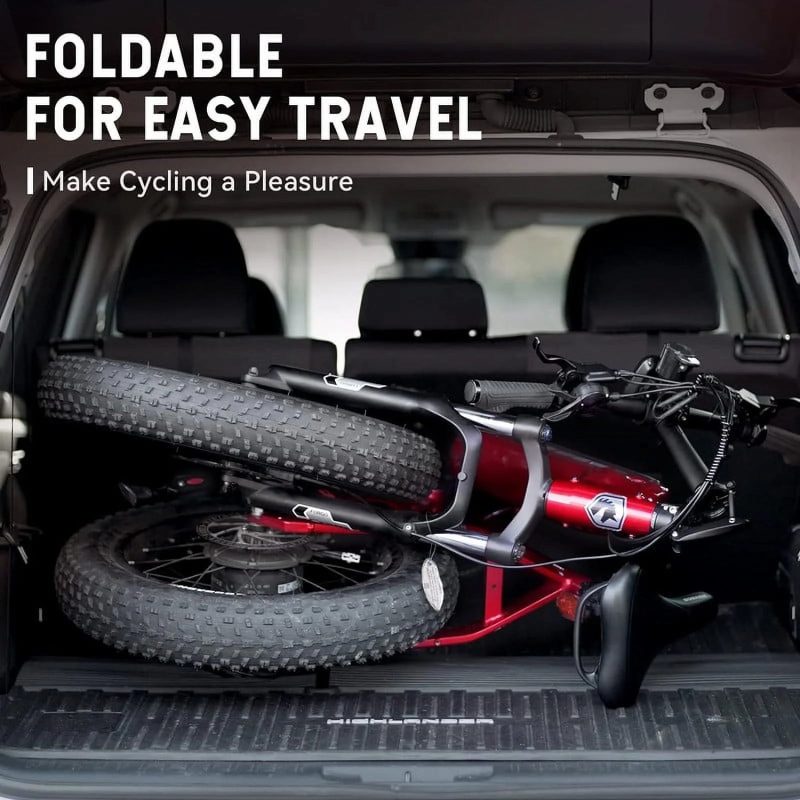 HOVSCO Folding Electric Bike, 750W Step-Thru 20 inch Fat Tire Ebike, 28 MPH, 48V 15Ah Removable Battery, Dual Hydraulic Suspension & Brake, Red - 图片 9
