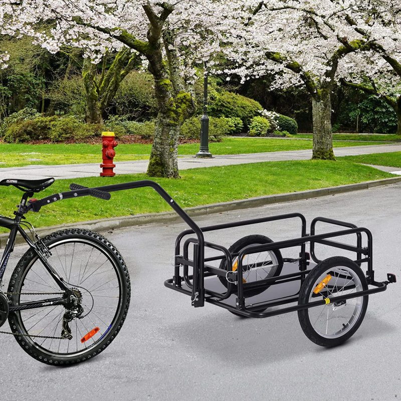 Aosom Foldable Bike Cargo Trailer Cart with Hitch, 80lbs Capacity, 16in Wheels, Black - Image 2