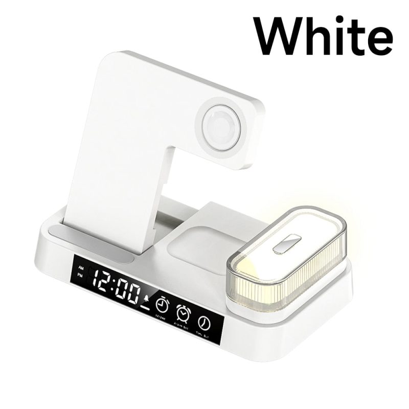 4 in 1 Foldable Multifunction Wireless Charging Station with Alarm Clock Display for iPhone Samsung Apple Watch Air Pods Charger with 7 Colors RGB Night Light - Image 11