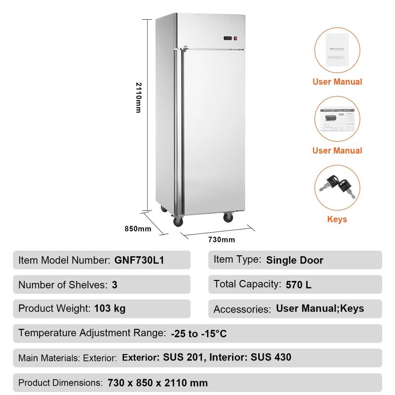 SKYSHALO Commercial Freezer 19.32 Cu.ft Reach In Upright Freezer 1 Door 4 Shelves - Image 7