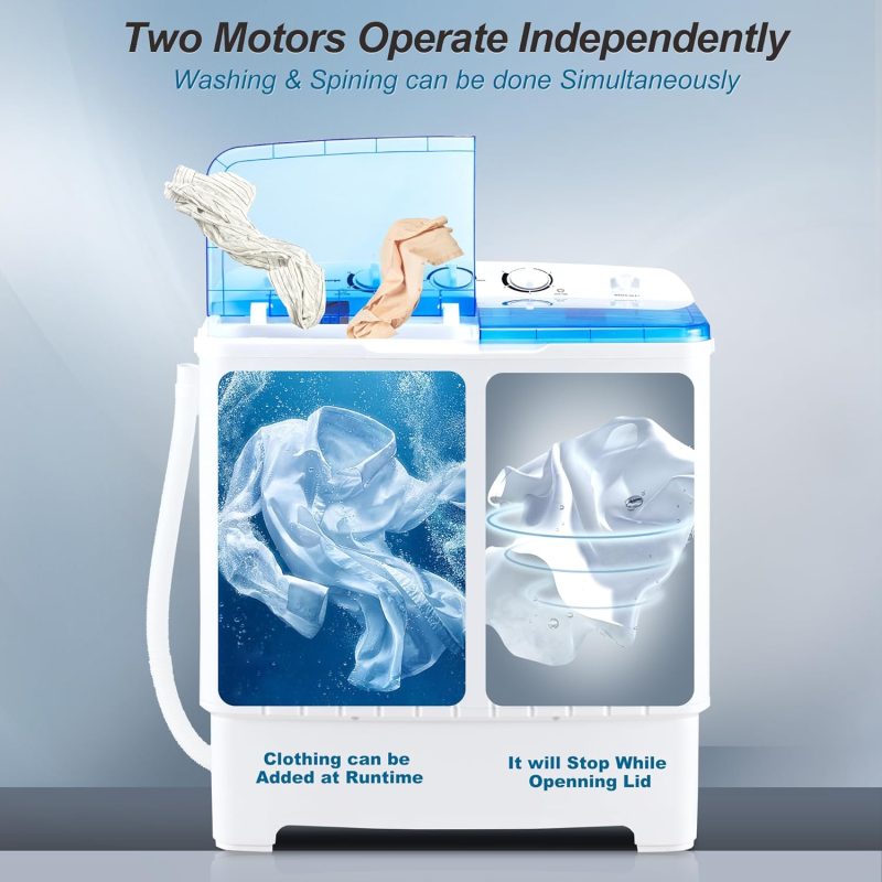 Portable Washing Machine, 15lbs Twin Tub Washer 2 In 1 Mini Compact Laundry Machine, 9lbs+6lbs Washer and Spinner Combo for Dorms, Apartments, RVs(Black) �C 15lbs - Image 39