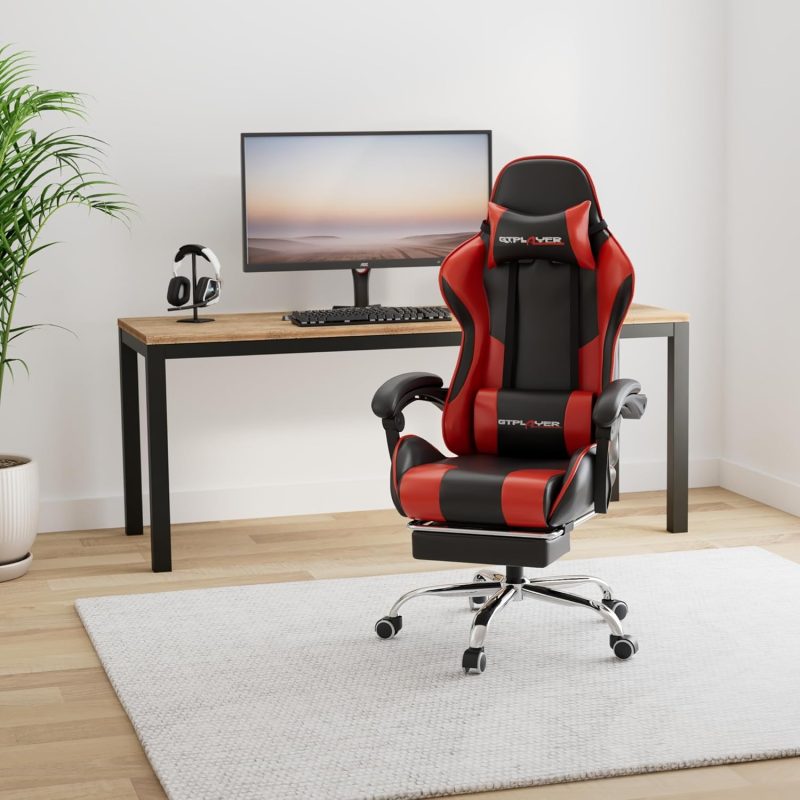 GTPLAYER Gaming Chair, Computer Chair with Footrest and Lumbar Support, Height Adjustable Game Chair with 360  -Swivel Seat and Headrest and for Office or Gaming (White) - Image 20