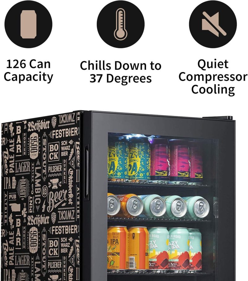 Beverage Refrigerator Cooler | 126 Cans Free Standing with Right Hinge Glass Door | Mini Fridge Beverage Organizer Perfect For Beer, Wine, Soda, And Cooler Drinks - Image 66