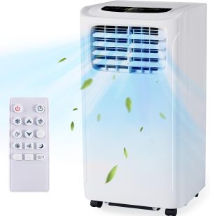 Portable Air Conditioner Cools up to 300 Sq.ft, 4-IN-1 Portable AC Unit with Cooling, Dehumidifier, Fan, 24H Timer (Window Venting Kit Included)