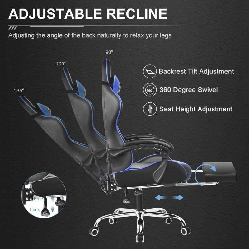 GTPLAYER Gaming Chair, Computer Chair with Footrest and Lumbar Support, Height Adjustable Game Chair with 360  -Swivel Seat and Headrest and for Office or Gaming (White) - Image 56