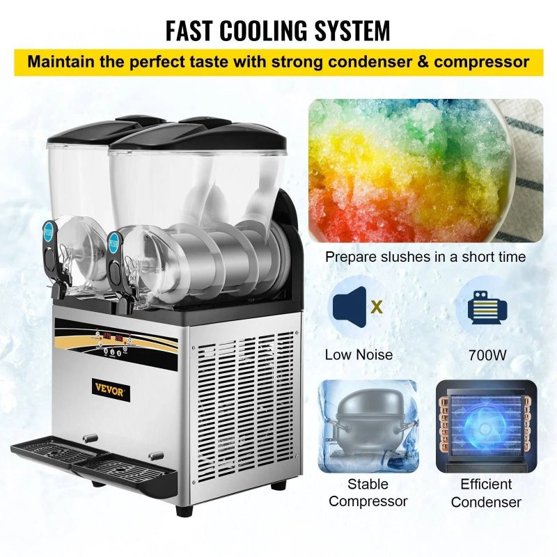 VEVOR Margarita Machine 15Lx2 Tank Commercial Slushy Machine Slushie Machine 1000W Commercial Margarita Maker Smoothie Frozen Drink Maker for - Image 9