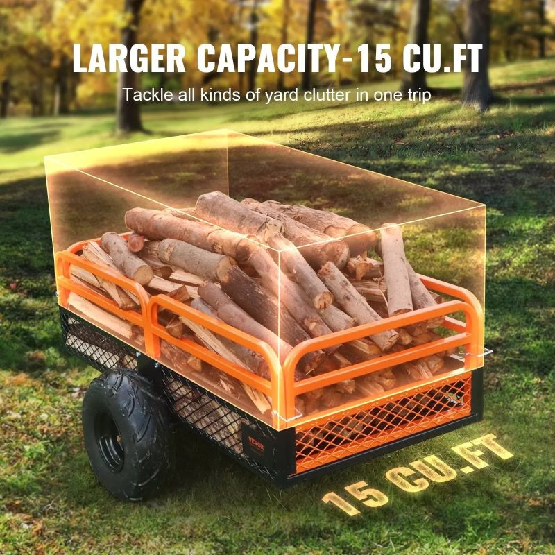 VEVOR Heavy Duty ATV Trailer Steel Dump Cart, 750-Pound 15 Cubic Feet, Garden Utility Trailer with Removable Sides for Riding L - Image 10