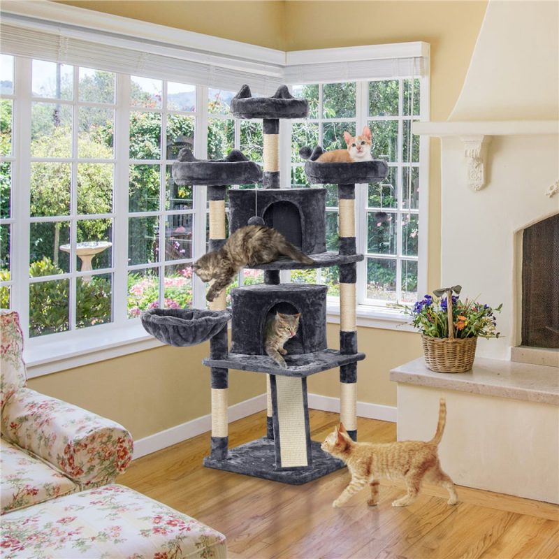 Topeakmart 69'' Large Cat Tree Tower with 2 Condos and Scratching Post, Dark Gray - Image 3
