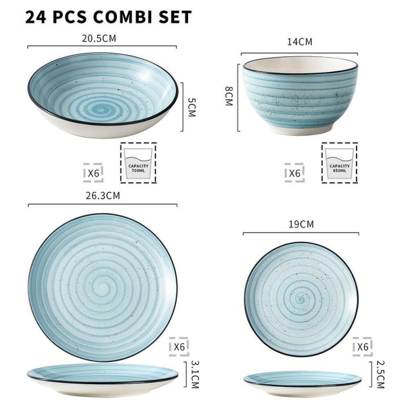 Vancasso 48-Piece Stoneware Dinnerware Set, Blue Dinner Set, Service for 12 - Image 8