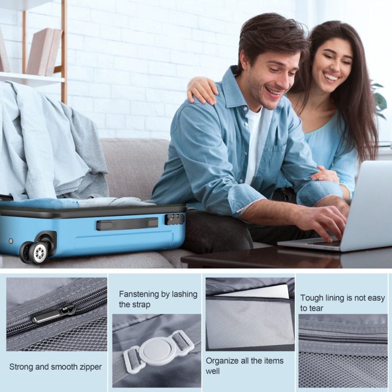 Sunbee 3 Piece Luggage Sets Hardshell Lightweight Suitcase with TSA Lock Spinner Wheels, Light Blue - Image 4