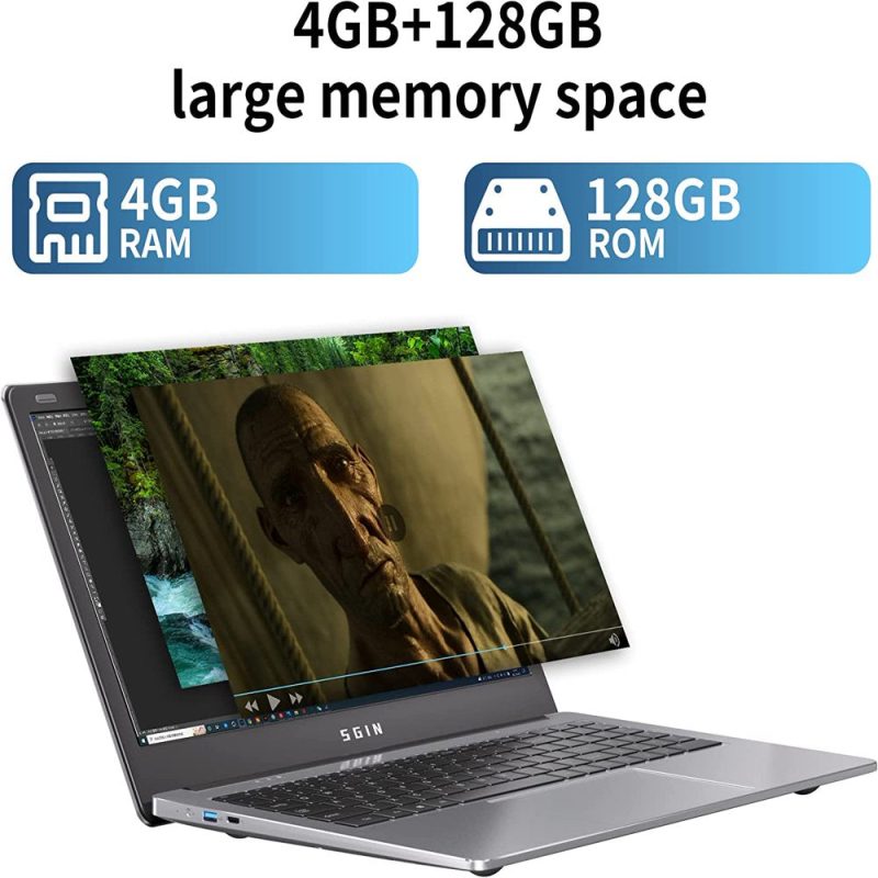 SGIN 15.6Inch Laptop 4GB DDR4 128GB SSD Windows 11 with 4 Core Intel Celeron, Full HD 1920X1080 - Image 2