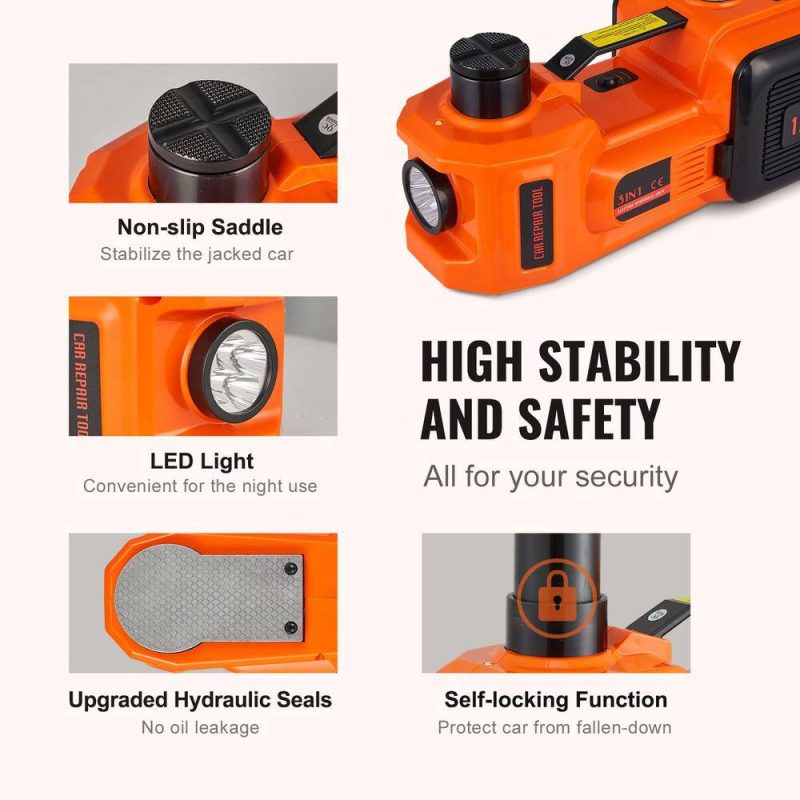 VEVOR 5-Ton 11023 lbs. Electric Hydraulic Jack Car Floor Jack 12V Lift Up To 17.7 in. Height with Built-in Tire Inflator Pump DDYYQJDTJDWC5G95XV9 - Image 5