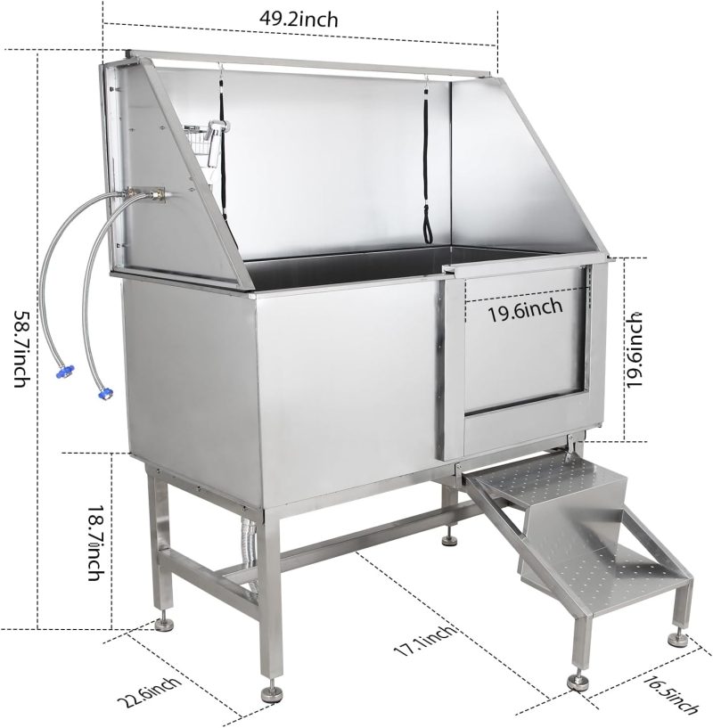 50′′ Dog Wash Bathtub, Pet Wash Station, Professional Stainless Steel Dog Grooming Tub with Ramp, Faucet, Sprayer, Drain Kit, Right Door - Image 2