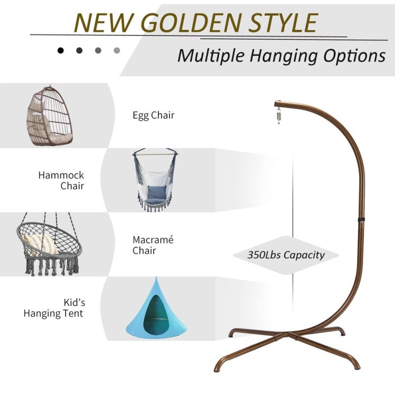 Nicesoul Foldable PE Wicker Brown Hanging Egg Chair With Stand Swing Chair With Cushion and Pillow Capacity 350lbs - Image 9