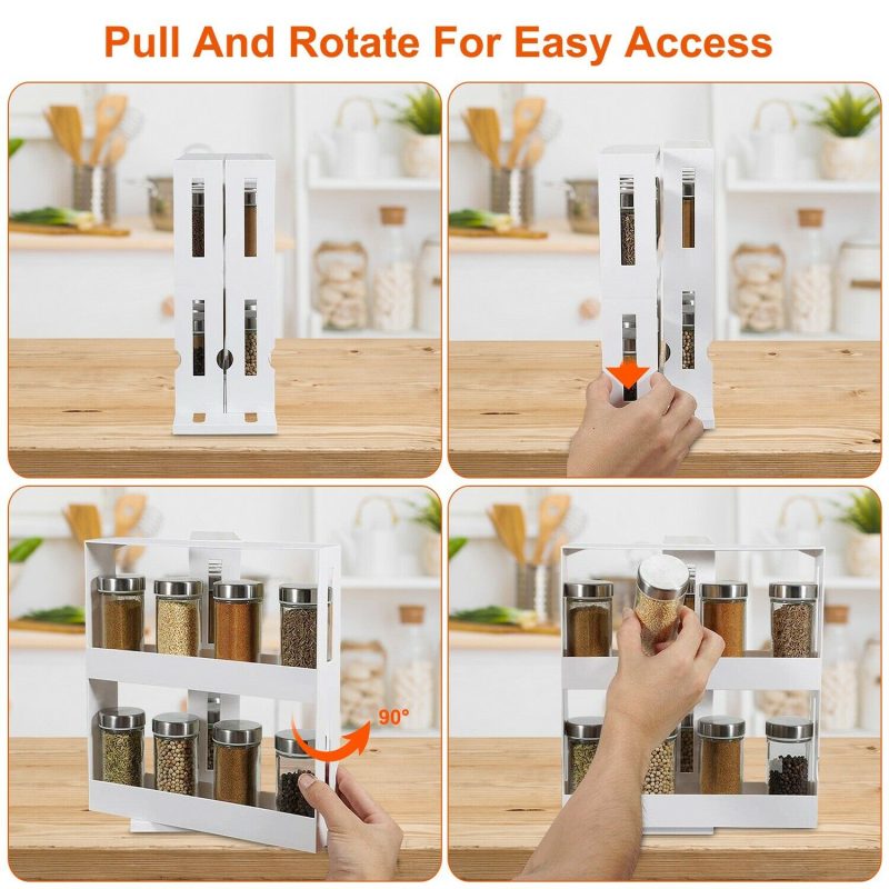 2 Tiers Multi Function Kitchen Storage Seasoning Spice Rack, Rotating Organizer - Image 3