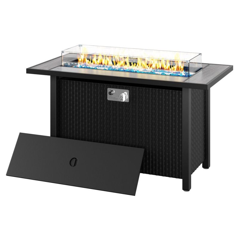 Walsunny 45" Propane Fire Pit Table 50,000 BTU Steel Gas Fire Pit with Lid and Lava Rock Rectangular - Image 11