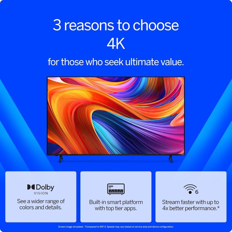 VIZIO 50′′ 4K Resolution HDR Smart TV, Dolby Vision HDR/HDR10+, WiFi 6 – (Renewed) - Image 2