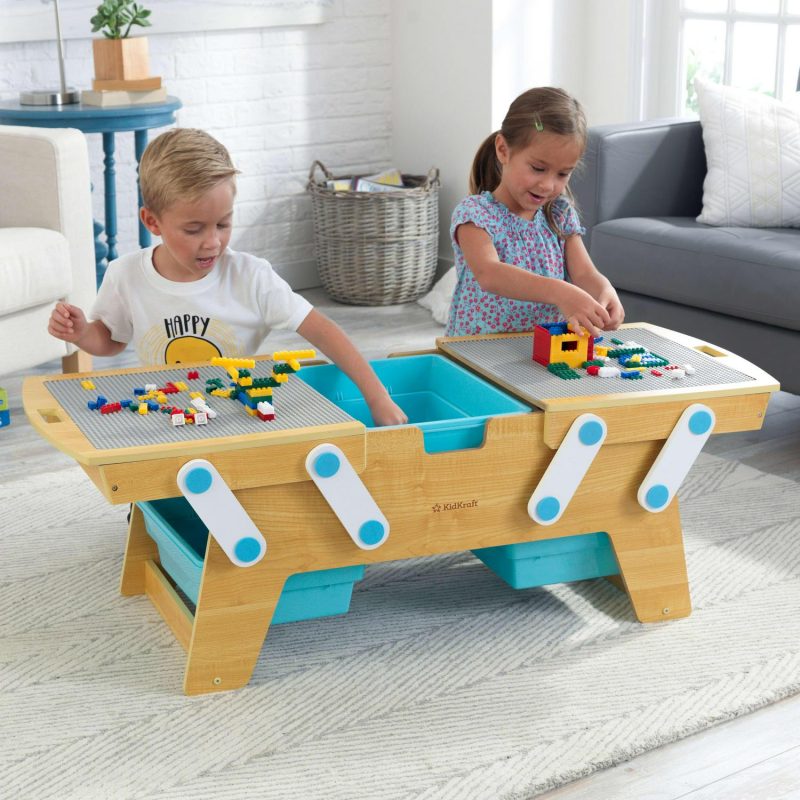 KidKraft Building Bricks Play N Store Wooden Table, Kids Activity Table, Natural - Image 2