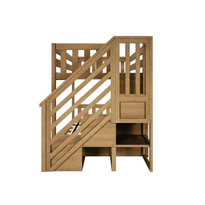 Max and Lily Twin Over Twin Low Bunk Bed with Staircase - Pecan - MadeInUSA - Image 11