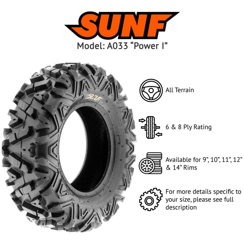 SunF All Terrain ATV UTV Tires 25×8-12 and 25×10-12 6 PR A033 (Complete Full Set of 4) - Image 10