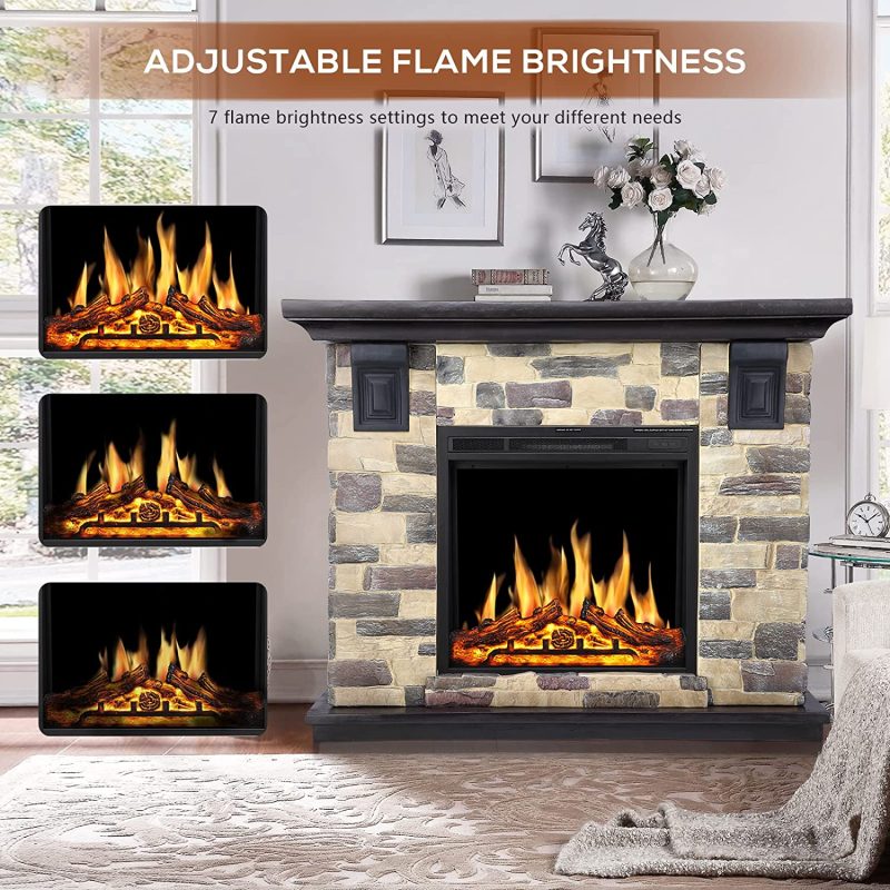 R.W.FLAME Electric Fireplace Mantel Package, 50 inch Freestanding Stone Fireplace Heater TV Stand with Remote Control - Image 3