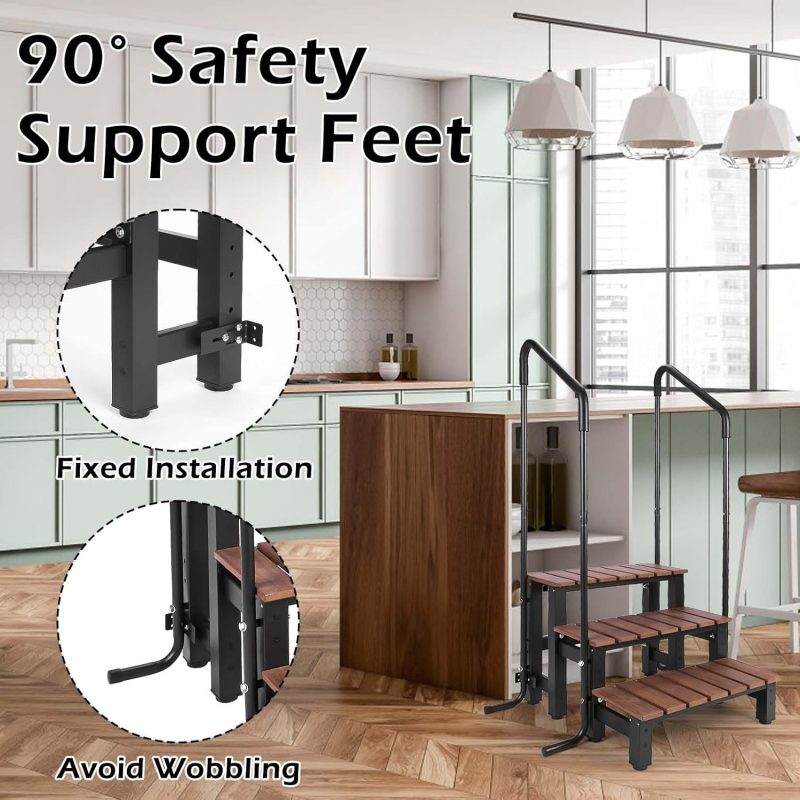 Hot tub Steps with handrails 550 LB Load Capacity above Ground Stairs Pool Steps Three Steps hot tub Steps with Railing RV Steps with Handrails Outdoor Spa Bathtub Step Ladder with Handrails - 图片 5