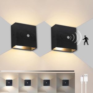 2pc Bedside Wall Lights – Dimmable Motion Sensor Rechargeable Wall Sconce