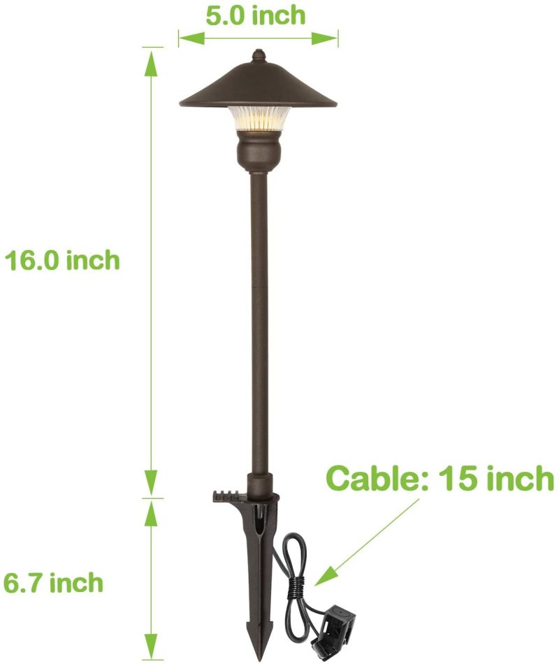 6 Pack Low Voltage LED Landscape Pathway Light, 3W 150LM 12V Wired for Outdoor Yard Lawn, Die-cast Aluminum Construction, 30-Watt Equivalent 15-Year Lifespan - Image 4
