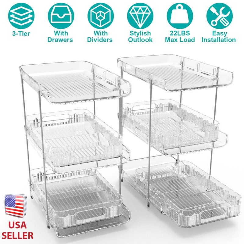 2 Sets-  3-Tier Clear Kitchen Organizer with Dividers - Image 13