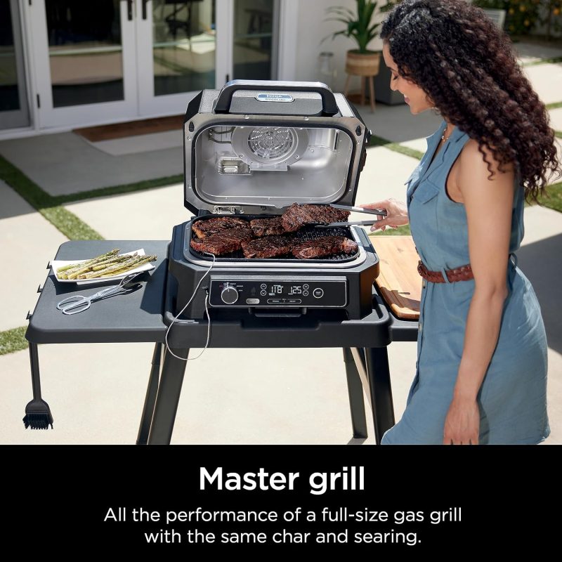 7-in-1 Grill & Smoker with Thermometer, Air Fryer, BBQ, Bake, Roast, Broil – Portable Electric Outdoor Grill, Grey - Image 2