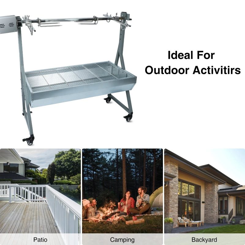 Rocita Rotisserie Grill Roaster, 132lbs Charcoal Grill Outdoor BBQ Grill Pig Lamb Spit Roaster with 25W Motor and Hand Crank - Image 9
