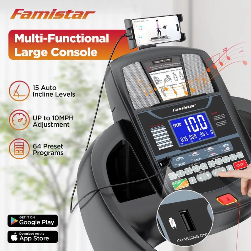 Famistar Folding Treadmill for Home with 15 Levels Auto Incline, 300LB Capcity, 10MPH Fast Speed Controls sgtnighsdesigns - Image 5