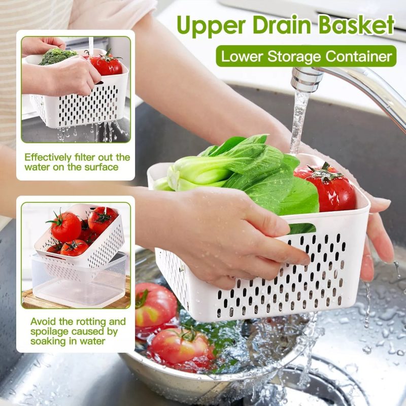 5-Pieces Fruit Vegetable Storage Containers For For Fridge With Lids & Colanders - Image 7