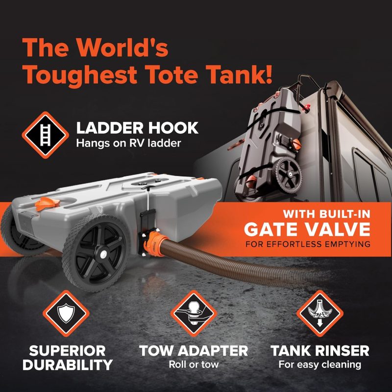 36-Gallon Portable Camper / RV Tote Tank - Features Large Heavy-Duty No-Flat Wheels & Built-In Gate Valve - Removable Steel Tow Adapter, 3 ?RV Sewer Hose & More RV Accessories (39006) - Image 18
