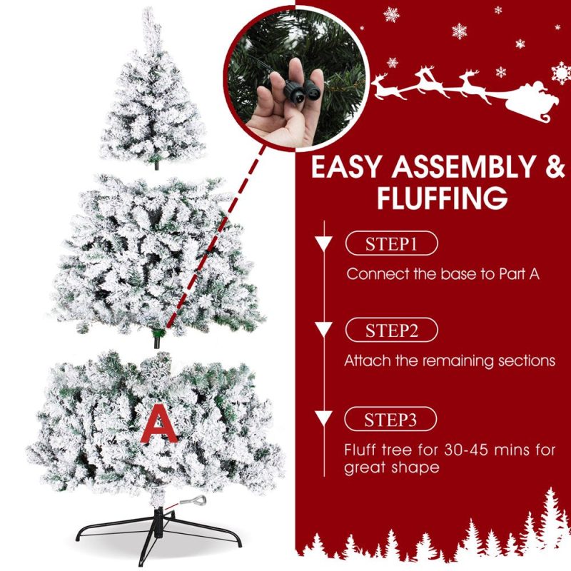 iFanze 6ft Pre-Lit Snow Flocked Christmas Tree with 1000 Tips 250 Warm Lights, Hinged Artificial Holiday Xmas Pine Tree - 图片 12