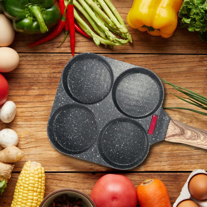 4 Hole Omelet Pan- Burger, Egg, Ham, Pancake Maker With Free Brush & Spatula - Image 6