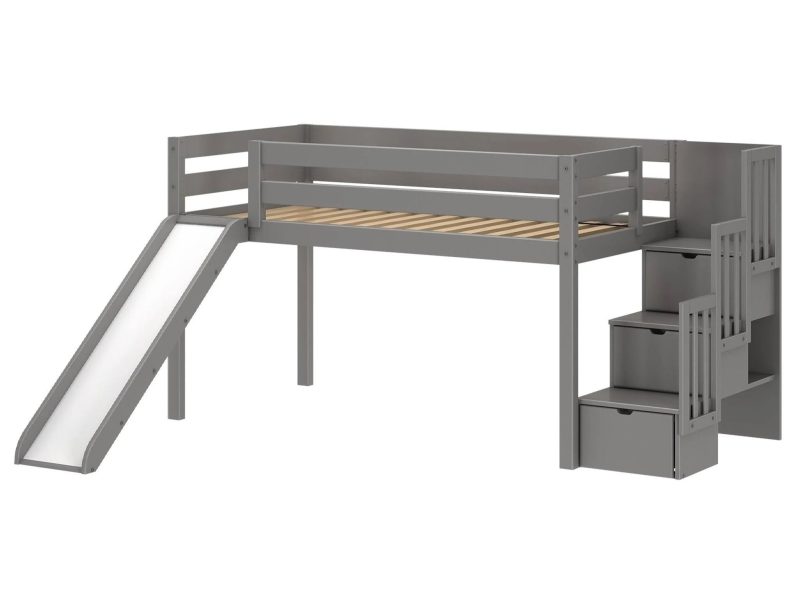Jackpot Low Loft Twin Bed with 3 Drawer Stairway and Slide, Gray - MadeInUSA - 图片 5